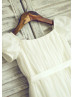 Ivory Chiffon Puff Sleeves Knee Length Flower Girl Dress